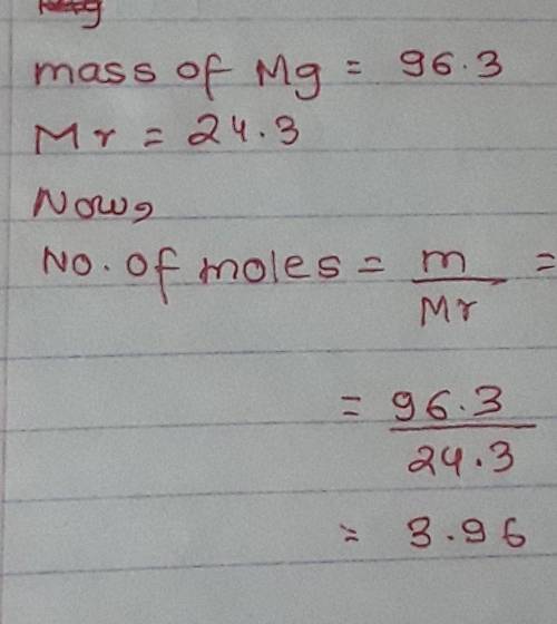 How many moles of magnesium (Mg) are there in 96.3 g of Mg?
