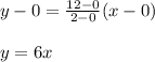 y-0=\frac{12-0}{2-0}(x-0) \\\\y=6x