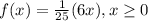 f(x)=\frac{1}{25}(6x), x\geq 0