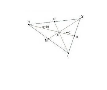 Ntriangle nql, point s is the centroid, ns = (x + 10) feet, and sr = (x + 3) feet. what is rs?  4 fe