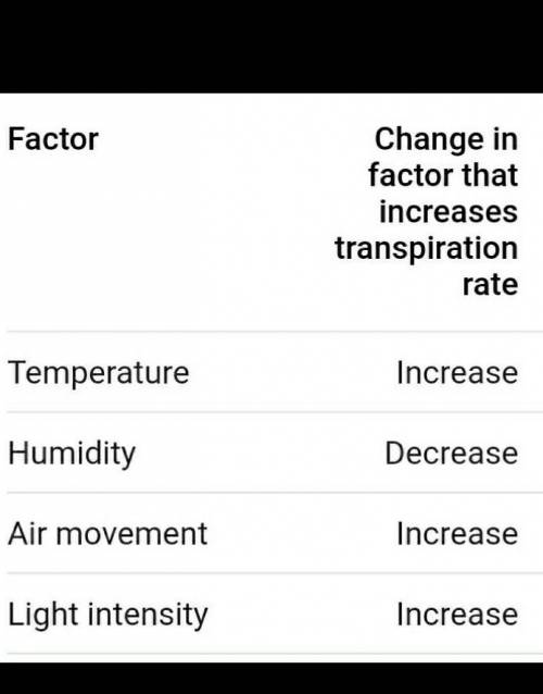 WRITE THE FACTORS WHICH RATE OF TRANSPIRATION