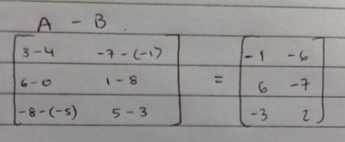 Select the correct answer.

Consider matrices A and B:
3
6
-85
14 -
BE 0
A=
Which matrix represents