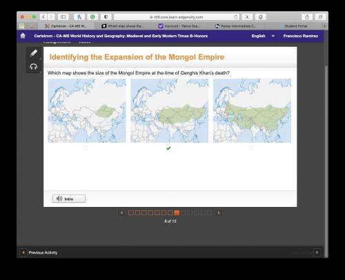 Which map shows the size of mongol empire at the time of Genghis khans death