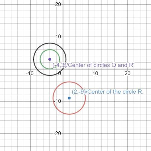 Show that Circle R with center (2, -9) and radius 5 is similar to Circle Q with center (-4, 3) and r