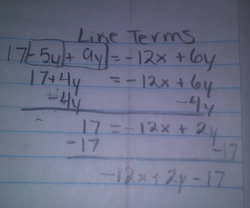 17-5y+9y=-12+6y how do you solve this equation?