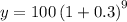 y=100\left(1+0.3\right)^{9}