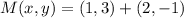M(x,y) = (1,3) +(2,-1)