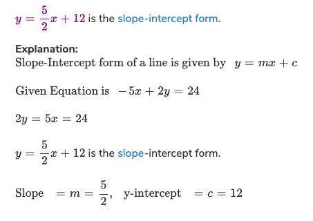 What is 5x-2y= -4 in slope intercept form