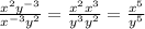 \frac{ {x}^{2} {y}^{ - 3}  }{ {x}^{ - 3} {y}^{2}  }  =  \frac{ {x}^{2} {x}^{3}  }{ {y}^{3} {y}^{2}  }  =  \frac{ {x}^{5} }{ {y}^{5} }