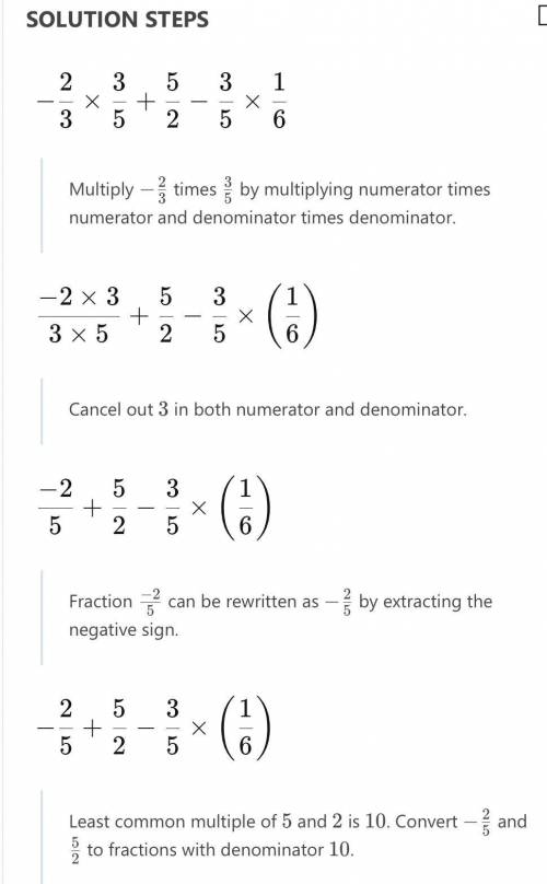 Using appropriate properties find-2/3×3/5+5/2-3/5×1/6​