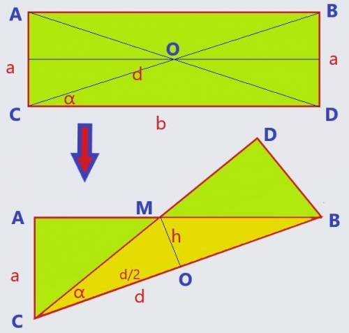 Folding a rectangle along one diagonal results in a shape whose area is 2/3 that of the original

re
