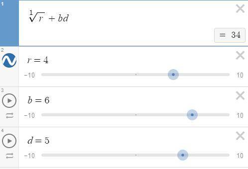 Type the answer in the box. 
r = 4 b = 6 d = 5