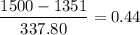 $\frac{1500-1351}{337.80} = 0.44$