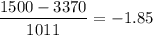 $\frac{1500-3370}{1011} = -1.85$