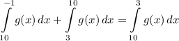 \displaystyle \int\limits^{-1}_{10} {g(x)} \, dx + \int\limits^{10}_3 {g(x)} \, dx = \int\limits^3_{10} {g(x)} \, dx