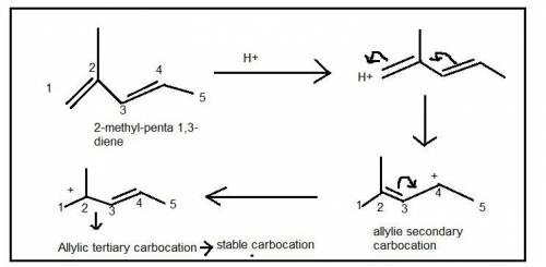 5. Write the two resonance hybrids for the carbocation that would be formed by protonation at C-1 of