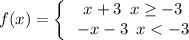 f(x) = \left\{\,\begin{array}{ccc}x+3\,\,\,x\ge -3\\-x-3\,\,\,x < -3\end{array}
