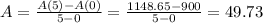 A = \frac{A(5)-A(0)}{5-0} = \frac{1148.65-900}{5-0} = 49.73