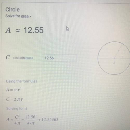 Find the area of a circle with a circumference of 12.56 units​