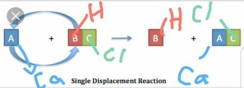 When calcium (ca) is mixed with hydrochloric acid (hci), a single-displacement reaction occurs. what