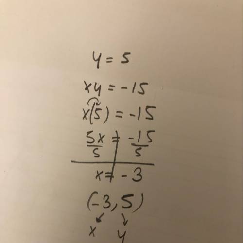 Use the substitute method to solve the system of equations.  y=5  xy=-15