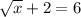 \sqrt{x} +2=6