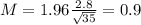 M = 1.96\frac{2.8}{\sqrt{35}} = 0.9