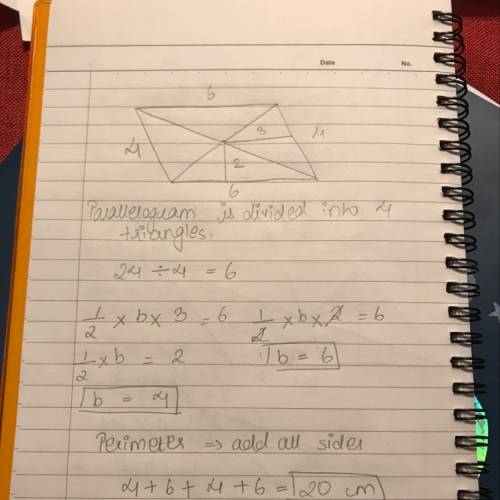 What is the perimeter of a parallelogram, if its area is 24 cm^2 and and the distances between the p