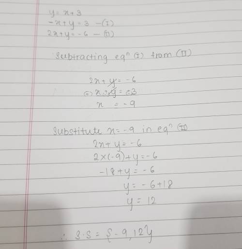 Solve y=x+3 and 2x+y=-6 by substitution