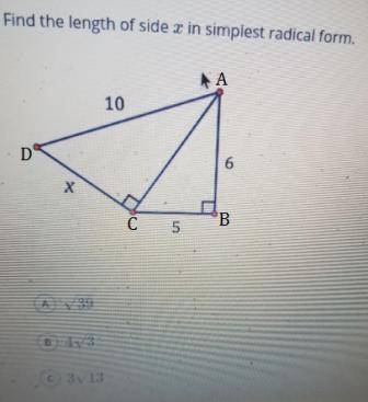 Find the length of side x I simplest radical form​