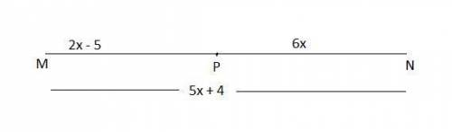 If pm = 2x - 5, pn = 6x, and mn = 5x + 4, what is the value of x?