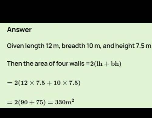 Find the area of four walls of a room (Assume that there are no doors or windows) if its length 12 m