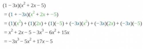 Find the product (1-3x)(x² +2x-5)​