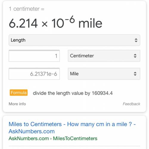 If 1 km = 0.621 miles, how many miles are in a centimeter
