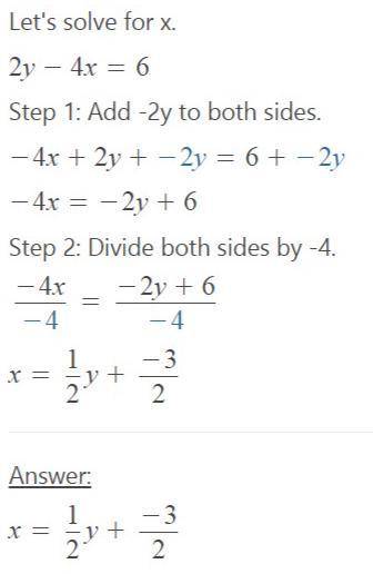 2y - 4x = 6 solve for x and y plz​