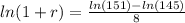 ln(1 + r) = \frac{ln(151) - ln(145)}{8}
