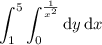 \displaystyle\int_1^5\int_0^{\frac1{x^2}}\mathrm dy\,\mathrm dx