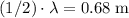 (1/2)\cdot \lambda = 0.68\; \rm m
