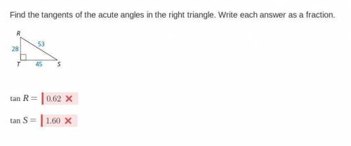 Find the tangents of the acute angles in the right triangle. Write each answer as a fraction 61,11,6