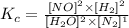 K_c=\frac{[NO]^2\times [H_2]^2}{[H_2O]^2\times [N_2]^1}