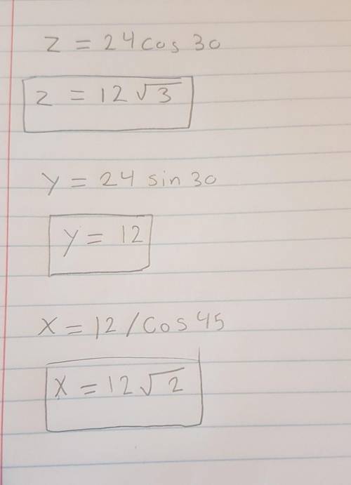 Find the exact value of each variable.
x=
y=
z=