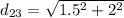 d_{23}=\sqrt{1.5^{2}+2^{2}}