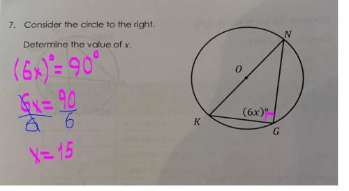WILL GIVE BRAINLIEST IMMEDIATELY

7. Consider the circle to the right.
Determine the value of x.
