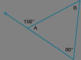 Examine the diagram. A triangle has angles A, 15 degrees, 80 degrees. The exterior angle to angle A