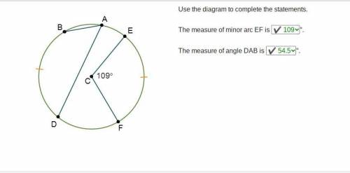 Use the diagram to complete the statements.

The measure of minor arc EF i
The measure of angle DAB