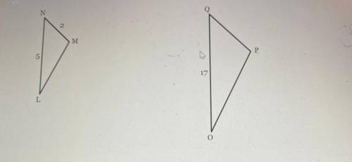 Triangle LMN similar to triangle OPQ find the measure of side PQ round your answer to the nearest 10