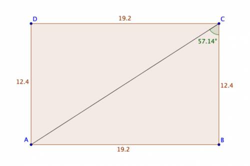The length and width of a rectangle are 19.2 cm and 12.4cm respectively. Find the angle between a di