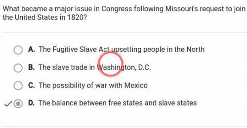what became a major issue in congress following Missouri's request to join the united states in 1820