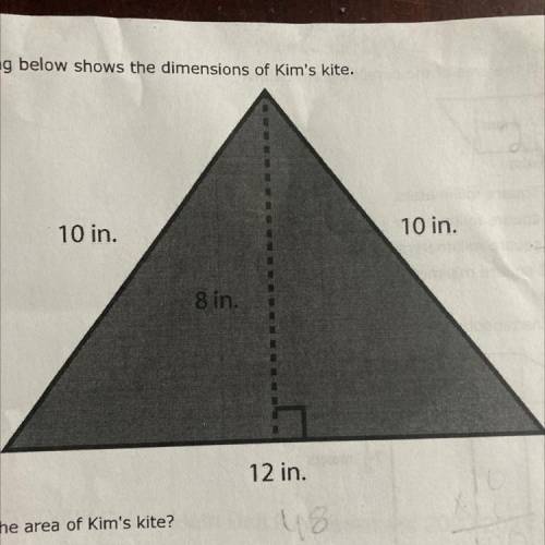 The drawing below shows the dimensions of skims kite what is the area of Kim's kite ​