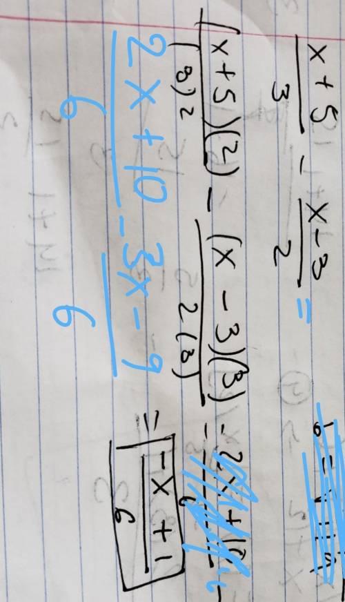Perform the indicated operation. x+5/3 -x-3/2=